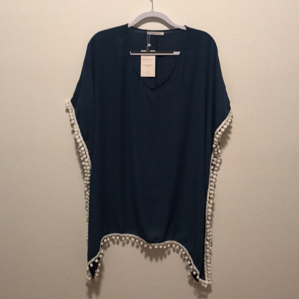 ADREAMLY poncho style top pompom trim xl